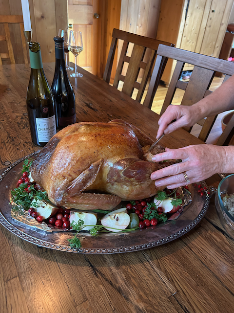 Carving a roasted turkey