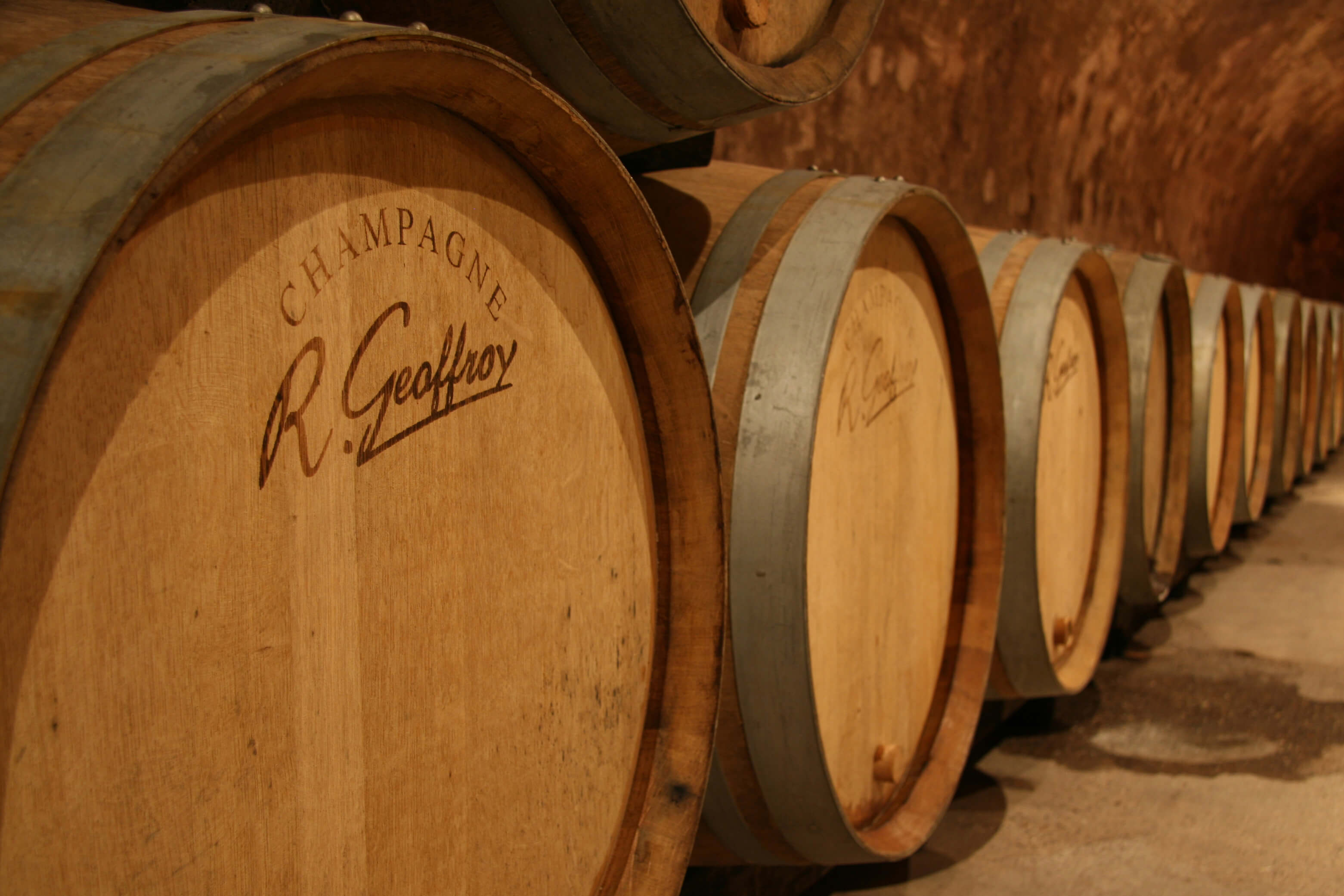 Champagne Rene Geoffroy Barrels in Cellar